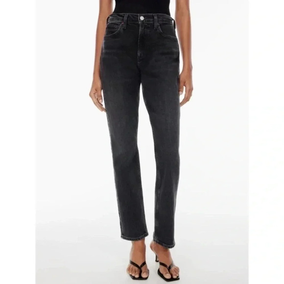 NWT AGOLDE Lyle Slim Straight Jeans Low Rise Black Denim Size 32 Aritzia - Picture 1 of 15